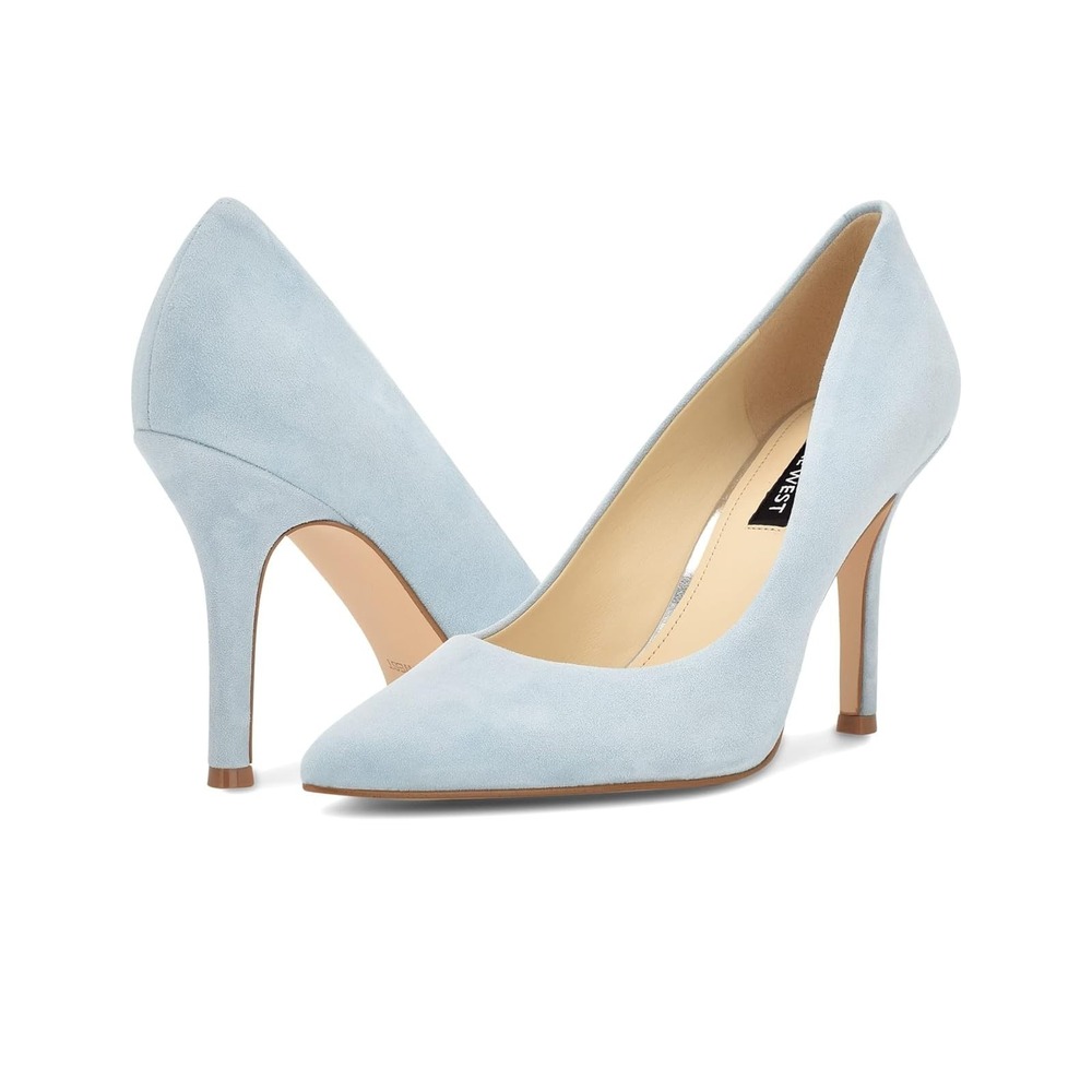 Nine West Flax Pump Heels Women 6.5 Blue Suede Pointed Toe Stiletto